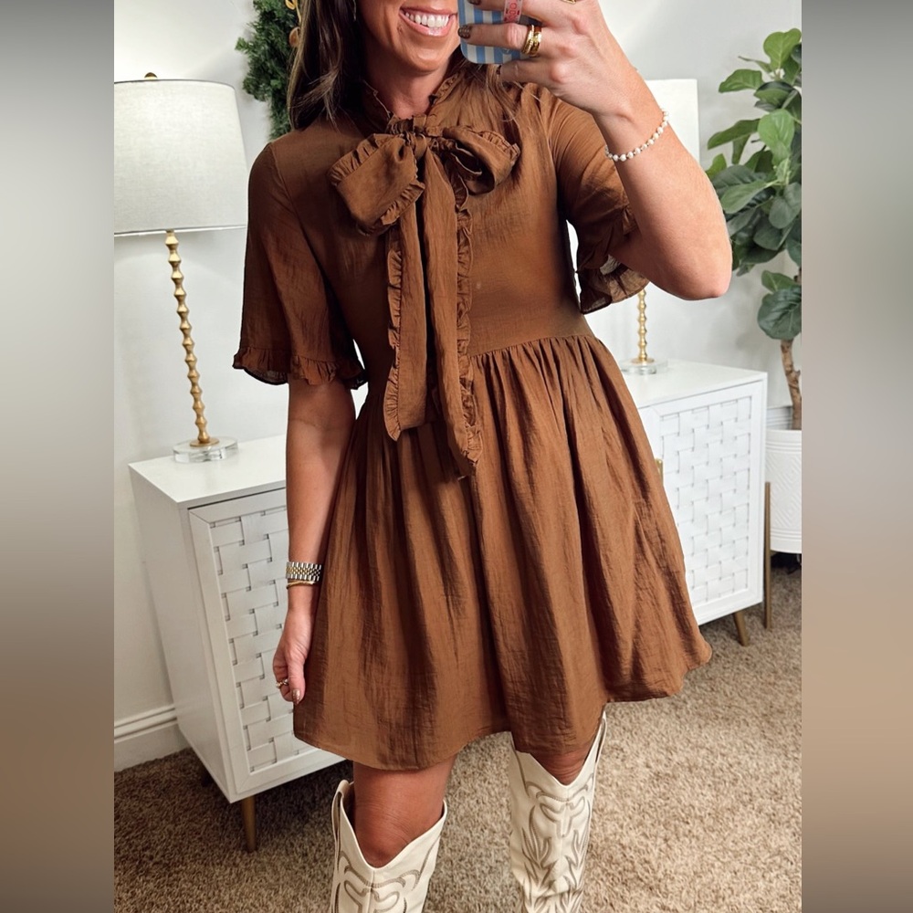 Heyson Cocoa Bow Tie Detail Mini Dress